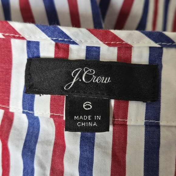 J. Crew Belted Striped Button-Down Shirt Dress Red White Blue Rainbow Resortwear - Picture 9 of 12